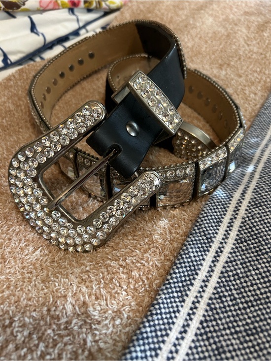 B.B. Simon Accessories - B.B Simon L Swarovski Crystal Bling Belt Cow Hide leather